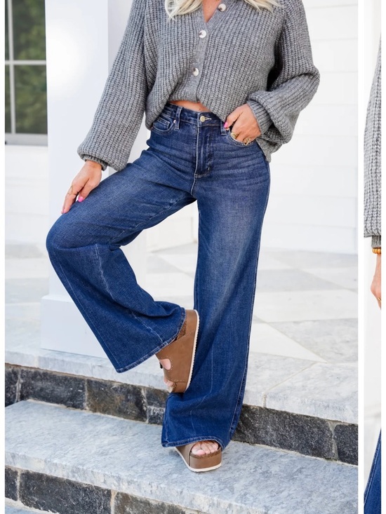 Judy Blue Denim - Judy Blue Dark Blue High-Rise Wide-Leg stretch Jeans